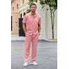 COOFANDY Men’s 2 Piece Outfit Casual Short Sleeve Button Down Shirt Beach Summer Loose Pant Sets(Pink)