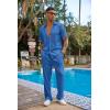 COOFANDY Men’s 2 Piece Outfit Casual Short Sleeve Button Down Shirt Beach Summer Loose Pant Sets(Royal Blue)