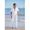 COOFANDY Men’s 2 Piece Outfit Casual Short Sleeve Button Down Shirt Beach Summer Loose Pant Sets(White)
