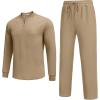 COOFANDY Men’s 2 Piece Tracksuit Set Polo Athletic Sweatsuit Quarter Zip Jogging Long Sleeve Casual Sports Outfits(Khaki)