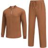 COOFANDY Men’s 2 Piece Tracksuit Set Polo Athletic Sweatsuit Quarter Zip Jogging Long Sleeve Casual Sports Outfits(Light Brown)