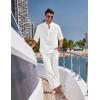 COOFANDY Men’s 2 Pieces Cotton Linen Set Long Sleeve Henley Shirts Casual Beach Pants With Pockets Summer Yoga Outfits(All White)