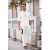 COOFANDY Men’s 2 Pieces Cotton Linen Set Long Sleeve Henley Shirts Casual Beach Pants With Pockets Summer Yoga Outfits(All White)