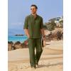 COOFANDY Men’s 2 Pieces Cotton Linen Set Long Sleeve Henley Shirts Casual Beach Pants With Pockets Summer Yoga Outfits(Army Green)