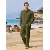 COOFANDY Men’s 2 Pieces Cotton Linen Set Long Sleeve Henley Shirts Casual Beach Pants With Pockets Summer Yoga Outfits(Army Green)