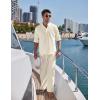 COOFANDY Men’s 2 Pieces Cotton Linen Set Long Sleeve Henley Shirts Casual Beach Pants With Pockets Summer Yoga Outfits(Beige)