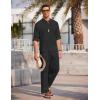 COOFANDY Men’s 2 Pieces Cotton Linen Set Long Sleeve Henley Shirts Casual Beach Pants With Pockets Summer Yoga Outfits(Black)