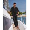 COOFANDY Men’s 2 Pieces Cotton Linen Set Long Sleeve Henley Shirts Casual Beach Pants With Pockets Summer Yoga Outfits(Black)