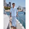 COOFANDY Men’s 2 Pieces Cotton Linen Set Long Sleeve Henley Shirts Casual Beach Pants With Pockets Summer Yoga Outfits(Blue)