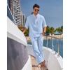 COOFANDY Men’s 2 Pieces Cotton Linen Set Long Sleeve Henley Shirts Casual Beach Pants With Pockets Summer Yoga Outfits(Blue)