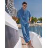 COOFANDY Men’s 2 Pieces Cotton Linen Set Long Sleeve Henley Shirts Casual Beach Pants With Pockets Summer Yoga Outfits(Denim Blue)