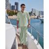 COOFANDY Men’s 2 Pieces Cotton Linen Set Long Sleeve Henley Shirts Casual Beach Pants With Pockets Summer Yoga Outfits(Light Green)