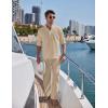 COOFANDY Men’s 2 Pieces Cotton Linen Set Long Sleeve Henley Shirts Casual Beach Pants With Pockets Summer Yoga Outfits(Light Khaki)