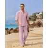 COOFANDY Men’s 2 Pieces Cotton Linen Set Long Sleeve Henley Shirts Casual Beach Pants With Pockets Summer Yoga Outfits(Misty Rose)
