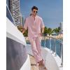 COOFANDY Men’s 2 Pieces Cotton Linen Set Long Sleeve Henley Shirts Casual Beach Pants With Pockets Summer Yoga Outfits(Misty Rose)