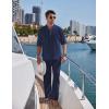 COOFANDY Men’s 2 Pieces Cotton Linen Set Long Sleeve Henley Shirts Casual Beach Pants With Pockets Summer Yoga Outfits(Navy Blue)