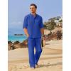 COOFANDY Men’s 2 Pieces Cotton Linen Set Long Sleeve Henley Shirts Casual Beach Pants With Pockets Summer Yoga Outfits(Royal Blue)