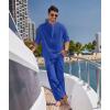 COOFANDY Men’s 2 Pieces Cotton Linen Set Long Sleeve Henley Shirts Casual Beach Pants With Pockets Summer Yoga Outfits(Royal Blue)