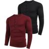 COOFANDY Men’s 2Pack Slim Fit Henley Shirts Long Sleeve Lightweight Fashion Casual Cotton Basic T Shirts(Black/Wine Red)