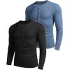 COOFANDY Men’s 2Pack Slim Fit Henley Shirts Long Sleeve Lightweight Fashion Casual Cotton Basic T Shirts(Blue/Black)