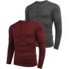 COOFANDY Men’s 2Pack Slim Fit Henley Shirts Long Sleeve Lightweight Fashion Casual Cotton Basic T Shirts(Charcoal/Wine Red)
