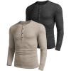 COOFANDY Men’s 2Pack Slim Fit Henley Shirts Long Sleeve Lightweight Fashion Casual Cotton Basic T Shirts(Khaki/Dark Gray)
