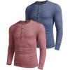 COOFANDY Men’s 2Pack Slim Fit Henley Shirts Long Sleeve Lightweight Fashion Casual Cotton Basic T Shirts(Wine Red/Blue)