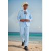 COOFANDY Men’s 3 Piece Linen Suits Casual Lightweight Blazer Jackets Vest Pants Set for Wedding Business Prom(Light Blue)
