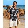COOFANDY Mens Button Down Shirt Short Sleeve Casual Shirts Beach Summer Linen Shirts Wedding Vacation Shirt(Black White-flower)