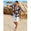 COOFANDY Mens Button Down Shirt Short Sleeve Casual Shirts Beach Summer Linen Shirts Wedding Vacation Shirt(Black White-flower)