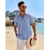 COOFANDY Mens Button Down Shirt Short Sleeve Casual Shirts Beach Summer Linen Shirts Wedding Vacation Shirt(Blue)