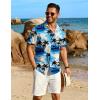 COOFANDY Mens Button Down Shirt Short Sleeve Casual Shirts Beach Summer Linen Shirts Wedding Vacation Shirt(Blue Sea)