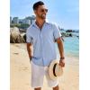 COOFANDY Mens Button Down Shirt Short Sleeve Casual Shirts Beach Summer Linen Shirts Wedding Vacation Shirt(Clear Blue)