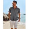 COOFANDY Mens Button Down Shirt Short Sleeve Casual Shirts Beach Summer Linen Shirts Wedding Vacation Shirt(Grey)