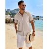 COOFANDY Mens Button Down Shirt Short Sleeve Casual Shirts Beach Summer Linen Shirts Wedding Vacation Shirt(Khaki)