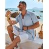 COOFANDY Mens Button Down Shirt Short Sleeve Casual Shirts Beach Summer Linen Shirts Wedding Vacation Shirt(Light Blue)