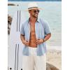 COOFANDY Mens Button Down Shirt Short Sleeve Casual Shirts Beach Summer Linen Shirts Wedding Vacation Shirt(Light Blue)