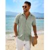COOFANDY Mens Button Down Shirt Short Sleeve Casual Shirts Beach Summer Linen Shirts Wedding Vacation Shirt(Light Green)