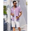 COOFANDY Mens Button Down Shirt Short Sleeve Casual Shirts Beach Summer Linen Shirts Wedding Vacation Shirt(Light Purple)