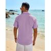 COOFANDY Mens Button Down Shirt Short Sleeve Casual Shirts Beach Summer Linen Shirts Wedding Vacation Shirt(Light Purple)
