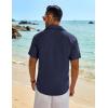 COOFANDY Mens Button Down Shirt Short Sleeve Casual Shirts Beach Summer Linen Shirts Wedding Vacation Shirt(Navy Blue)