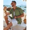 COOFANDY Mens Button Down Shirt Short Sleeve Casual Shirts Beach Summer Linen Shirts Wedding Vacation Shirt(Olive Green)