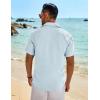 COOFANDY Mens Button Down Shirt Short Sleeve Casual Shirts Beach Summer Linen Shirts Wedding Vacation Shirt(Pale Blue)