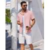 COOFANDY Mens Button Down Shirt Short Sleeve Casual Shirts Beach Summer Linen Shirts Wedding Vacation Shirt(Pink)