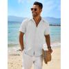 COOFANDY Mens Button Down Shirt Short Sleeve Casual Shirts Beach Summer Linen Shirts Wedding Vacation Shirt(White)