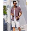 COOFANDY Mens Button Down Shirt Short Sleeve Casual Shirts Beach Summer Linen Shirts Wedding Vacation Shirt(Wine Red)