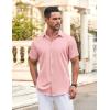 COOFANDY Men’s Button Down Shirt Short Sleeve Dress Shirt Casual Beach Summer Wedding Shirt(Light Pink)