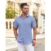 COOFANDY Men’s Button Down Shirt Short Sleeve Dress Shirt Casual Beach Summer Wedding Shirt(Stripe White& Blue)