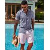 COOFANDY Men’s Button Down Shirts Short Sleeve Casual Shirts Summer Beach Linen Shirts with Pocket(Dark Blue)