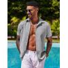 COOFANDY Men’s Button Down Shirts Short Sleeve Casual Shirts Summer Beach Linen Shirts with Pocket(Light Grey)